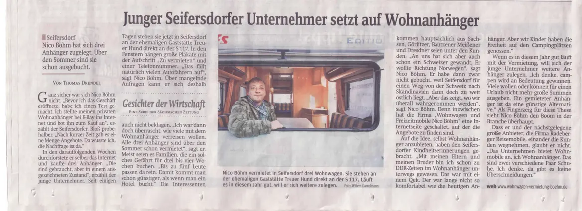 Wohnwagenvermietung Presseartikel